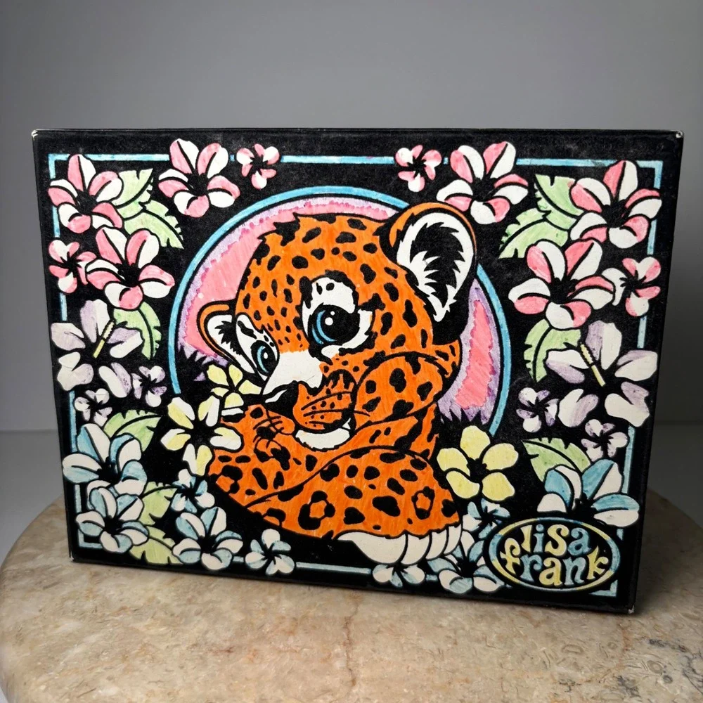 Lisa Frank Hunter the Leopard Jewelry Box Small Black Tropical Floral Drawers